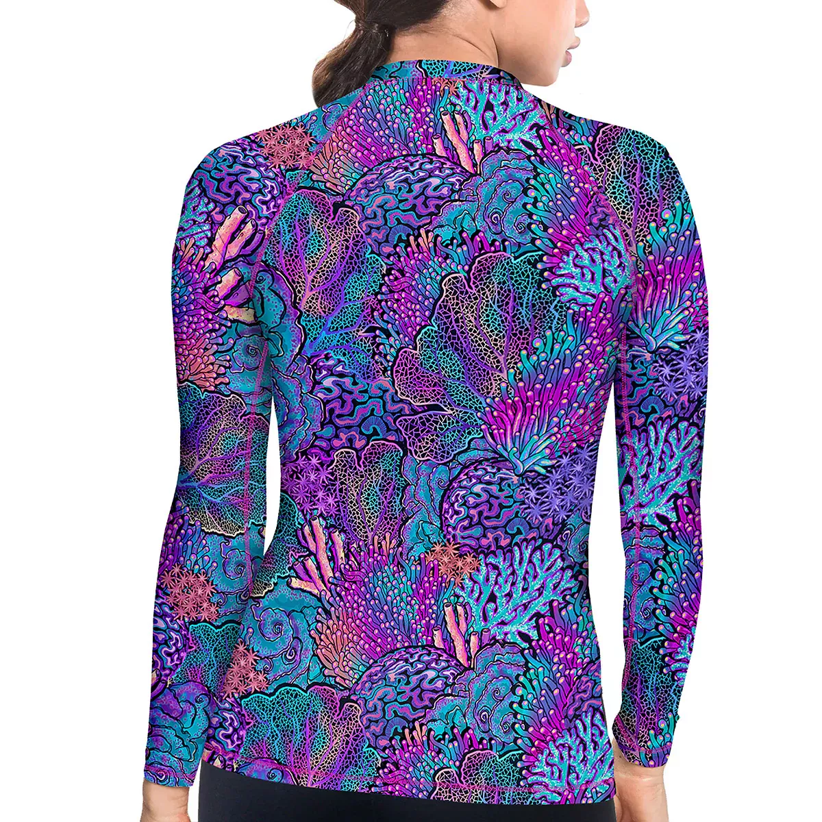 ECO-FRIENDLY CORAL KALEIDOSCOPE CONTOUR RASH GUARD