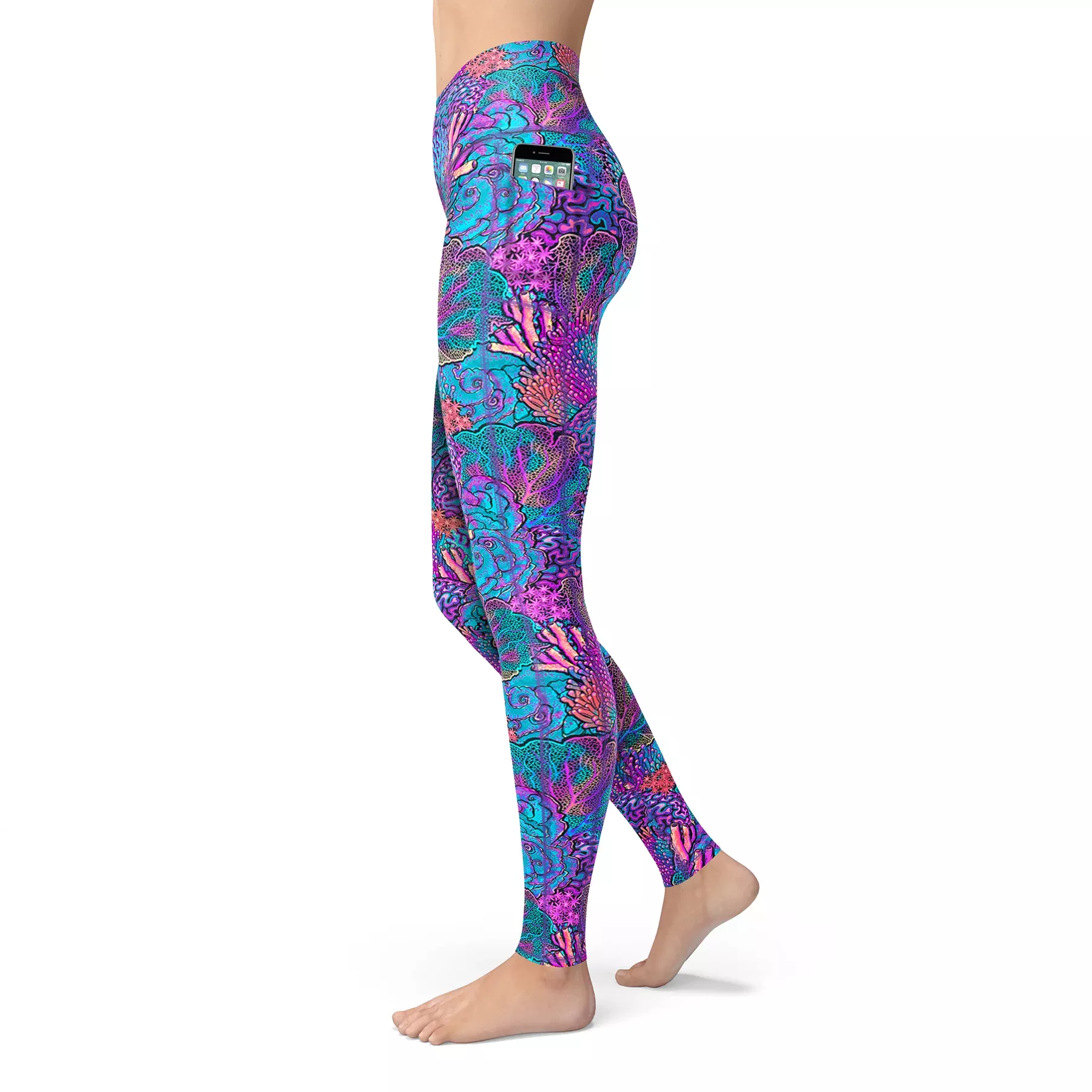 ECO-FRIENDLY CORAL KALEIDOSCOPE CONTOUR LEGGINGS