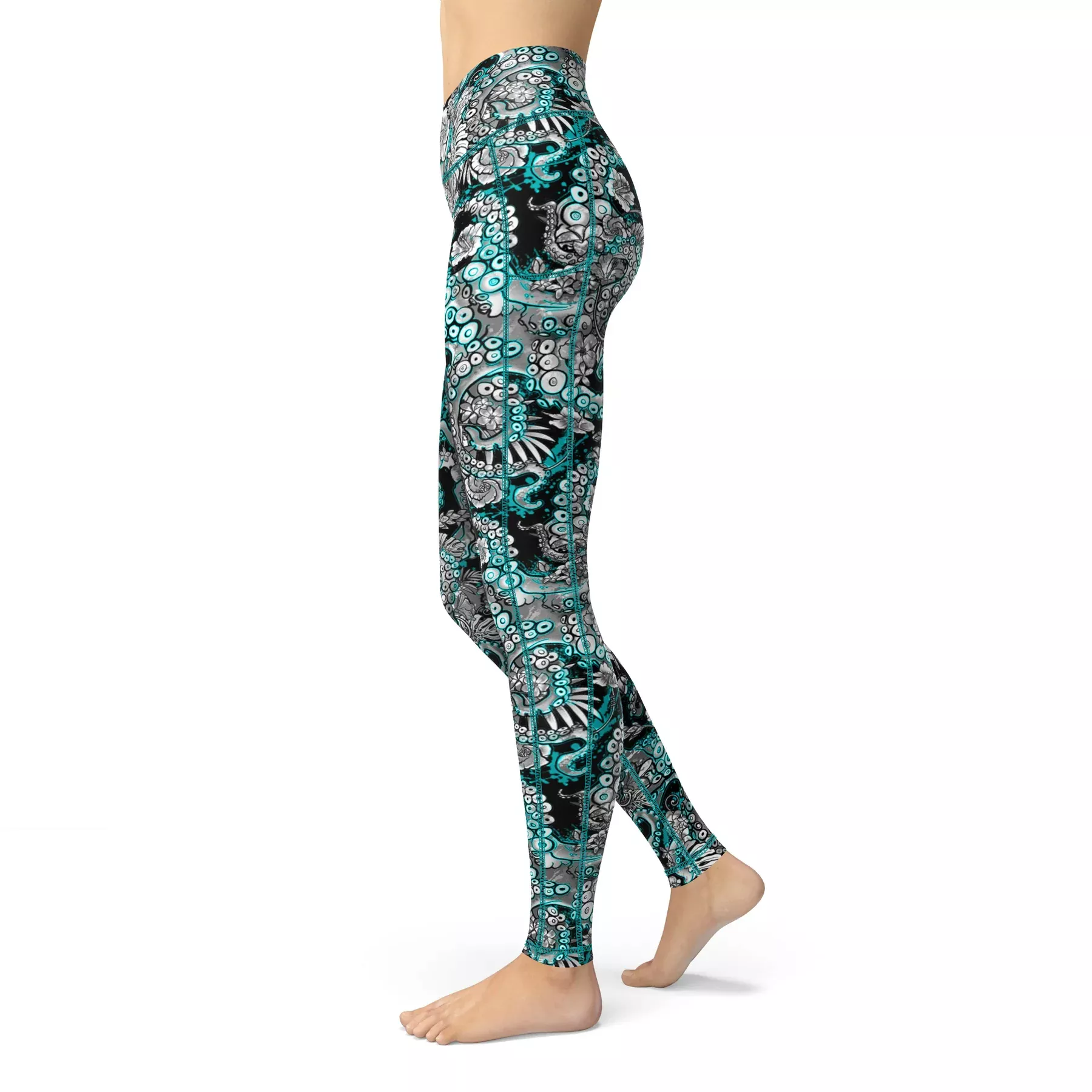 ECO-FRIENDLY ELECTRIC BLUE OCTOFLORAL CONTOUR LEGGINGS