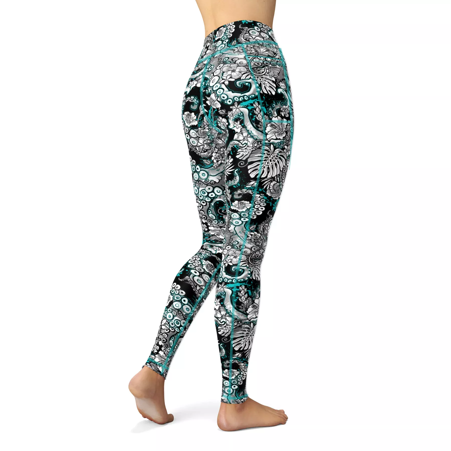 ECO-FRIENDLY ELECTRIC BLUE OCTOFLORAL CONTOUR LEGGINGS